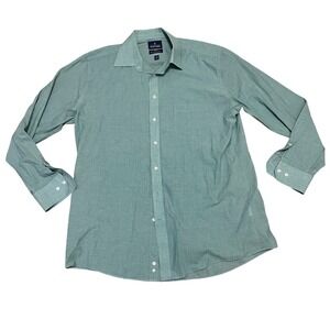 Stafford Travel Easy Care Broadcloth Button Down Shirt Men Fitted 17 34-35 Green